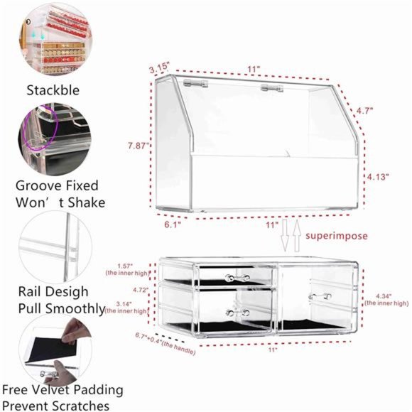 Acrylic Cosmetic Display Cases With Lid Dustproof Waterproof for Bathroom - Picture 2 of 6
